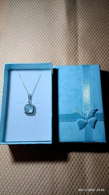 Sterling zilveren hanger met Braziliaanse aquamarijn  beschikbaar voor biedingen