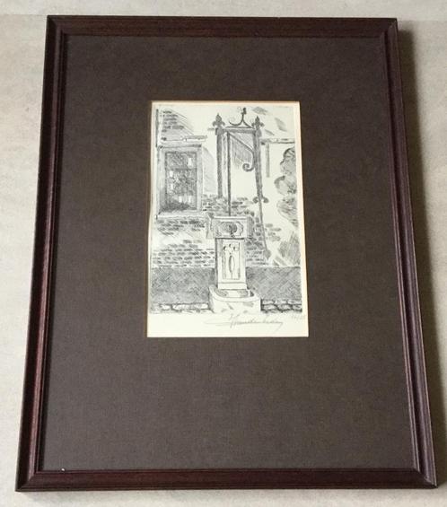 Antieke ets waterpomp gesigneerd F.van den Eeden uit 1918, Antiek en Kunst, Kunst | Etsen en Gravures, Verzenden