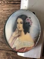 Brocante miniatuur vrouw portret, Antiek en Kunst, Ophalen of Verzenden