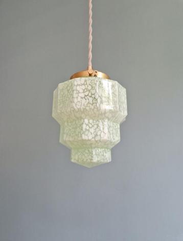 Skyscraper Art Deco hanglamp van gespikkeld glas, 1920-30  beschikbaar voor biedingen