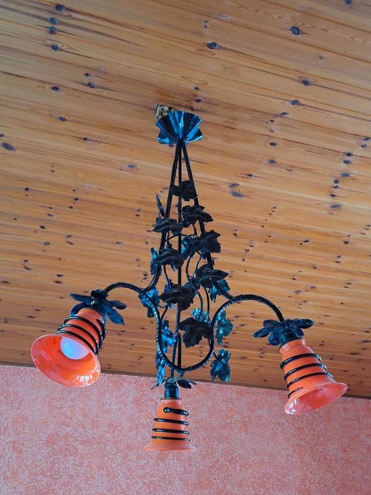 Lustre décoratif en métal noir, Huis en Inrichting, Lampen | Kroonluchters, Gebruikt, Glas, Metaal, Ophalen