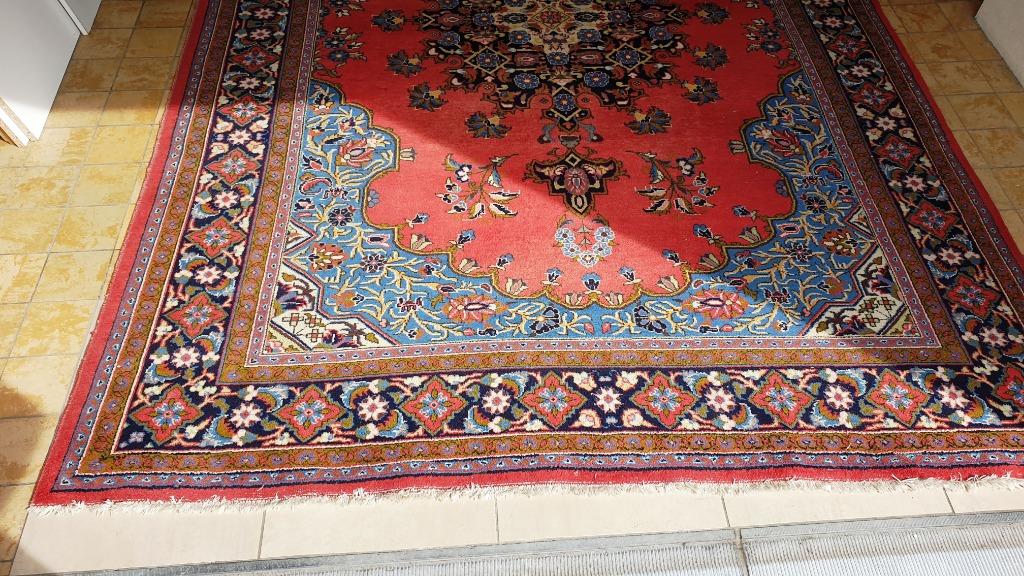 Groot vloerkleed (Tapijt) uit Iran, handgemaakt, Huis en Inrichting, Stoffering | Tapijten en Vloerkleden, Ophalen, Gebruikt, Blauw