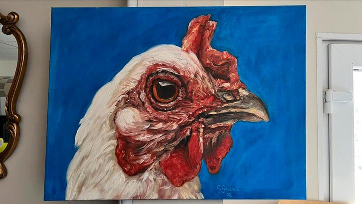 Schilderij Kip, naar Koen Vanmechelen, Antiek en Kunst, Kunst | Schilderijen | Modern, Ophalen of Verzenden