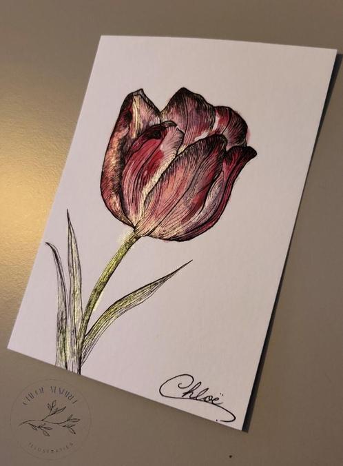 Wenskaart 'tulp' handgemaakt, Diversen, Wenskaarten, Nieuw, Ophalen of Verzenden