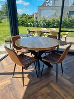 Ronde tafel mango hout met 4 stoelen, Huis en Inrichting, Complete eetkamers, Zo goed als nieuw, Ophalen