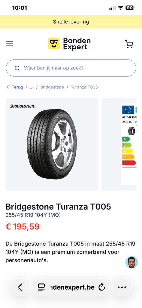 Bridgestone turanza TOO5 255 45 19 / 4 banden, Auto-onderdelen, Banden en Velgen, Band(en), Ophalen