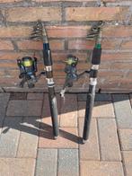 Twee vaste stokken 5m en 4m30 en twee zeewerpstokken, Watersport en Boten, Ophalen, Gebruikt, Complete set