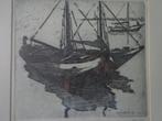 gravure Leon Smets "Deux bateaux de pêche", Antiquités & Art, Enlèvement
