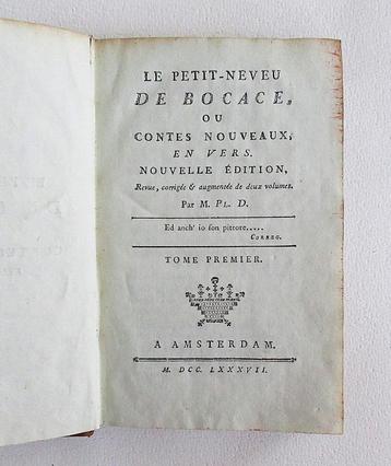 Antiek boek Le Petit-neveu de Bocace ou Contes 1/3 ... 1787 beschikbaar voor biedingen