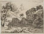 Johannes Glauber ets "Beeklandschap met Mensen", Antiek en Kunst, Kunst | Etsen en Gravures, Ophalen