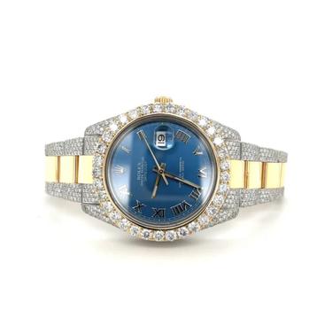 Rolex 42 mm cadran bleu romain, Montre-bracelet, Rolex, Comme neuf, Or