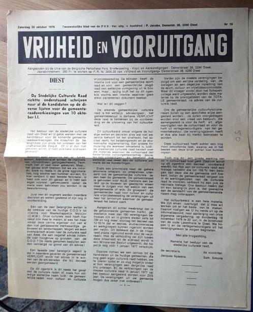 Tweewekelijks blad "Vrijheid en Vooruitgang"  P.V.V. Diest, Verzamelen, Tijdschriften, Kranten en Knipsels, Krant, 1960 tot 1980