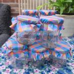 Glazen potjes stofdeksel (verschillende grootten) 2 voor 1€, Huis en Inrichting, Minder dan 50 cm, Blauw, Nieuw, Ophalen of Verzenden