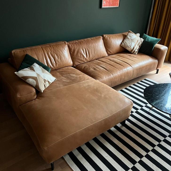 Zetel cognac leder nieuwstaat te koop, Huis en Inrichting, Zetels | Zetels en Chaises Longues, Zo goed als nieuw, Ophalen