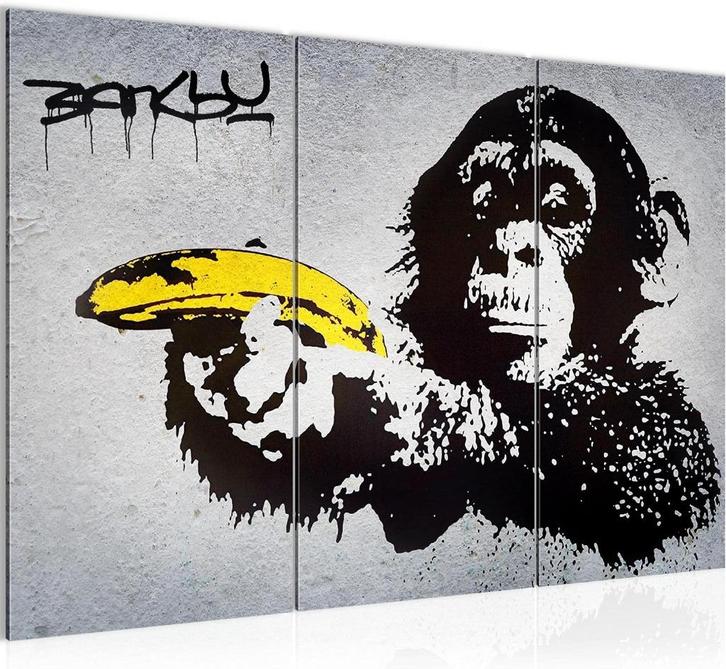 Canvas schilderij Banksy AAP Banaan 130 x 80 cm, Huis en Inrichting, Woonaccessoires | Schilderijen, Tekeningen en Foto's, Nieuw