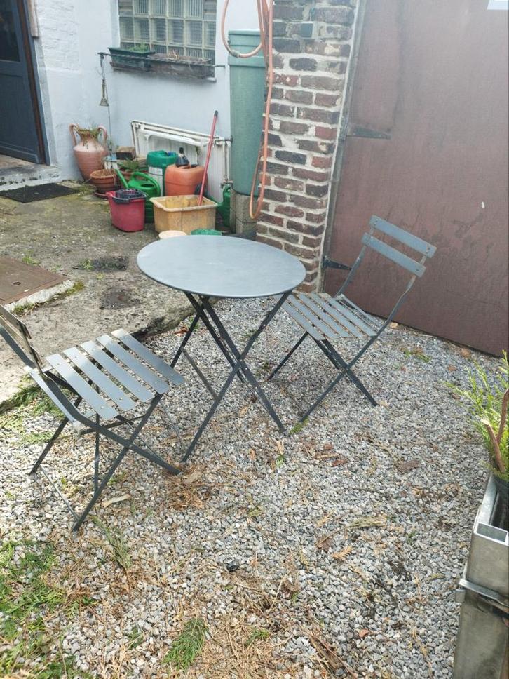 Tuin bistrot demetal tafel met tweet stoelen, Tuin en Terras, Tuinmeubel-accessoires, Gebruikt, Ophalen of Verzenden