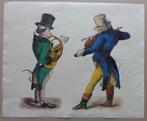 ONBEKEND / TWEE MUZIKANTEN/ KLEURGRAVURE / 40x49cm, Antiek en Kunst, Kunst | Etsen en Gravures, Ophalen of Verzenden