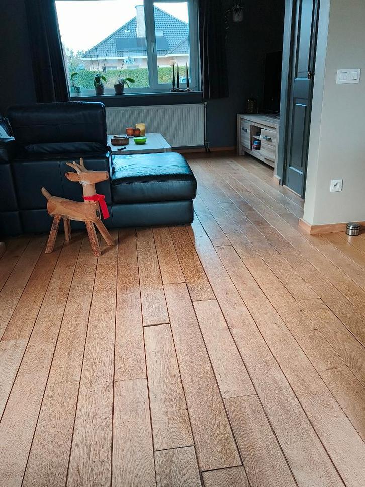 Parketvloer/oud/massief/13cm breed / +50m², Bricolage & Construction, Planches & Dalles, Utilisé, Parquet, Bois, 10 à 30 cm, 10 m²² ou plus