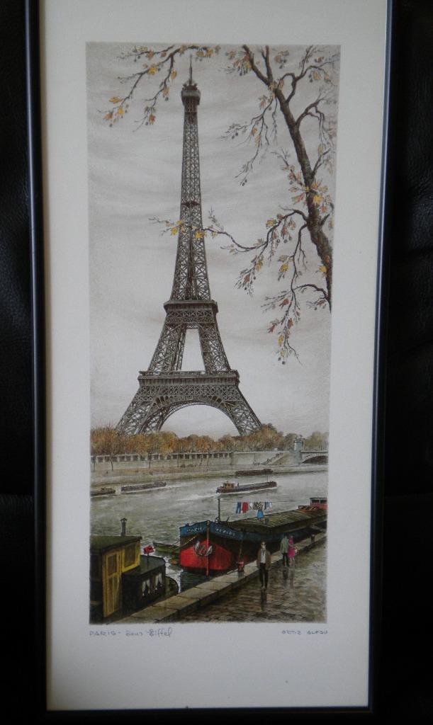 Eiffeltoren Parijs / Prachtige Litho uit 1960-1970 / UNIEK !, Huis en Inrichting, Woonaccessoires | Lijsten, Zo goed als nieuw