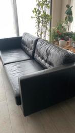 Zwarte lederen salonzetel, Ophalen, Gebruikt, Driepersoons, Modern