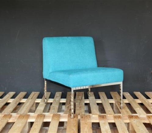 joli fauteuil vintage retapissé en velours turquoise, Maison & Meubles, Fauteuils, Comme neuf, Bois, Métal, Tissus, 50 à 75 cm