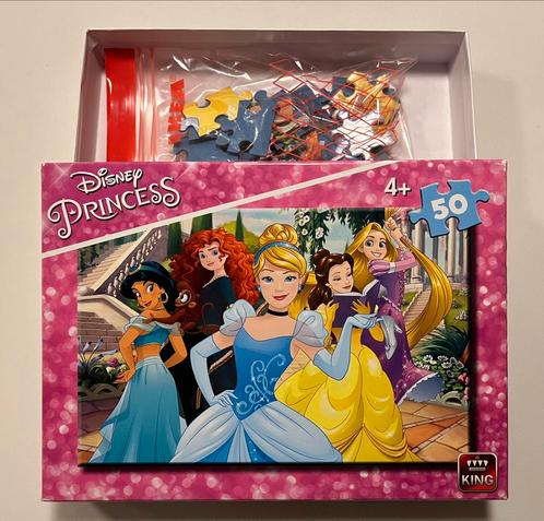 King puzzels - Disney Frozen + Disney Princess (2x 50stuks), Kinderen en Baby's, Speelgoed | Kinderpuzzels, Gebruikt, 4 tot 6 jaar