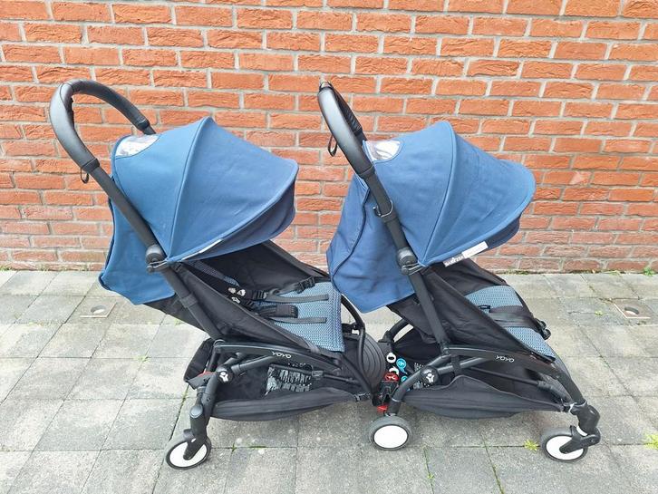 YoYo 6+ dubbele kinderwagen (zwart frame/Air France), Kinderen en Baby's, Tweelingen en Meerlingen, Zo goed als nieuw, Kinderwagen of Buggy