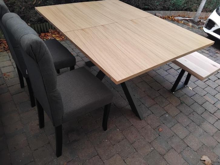 eettafel met bank en stoelen, Huis en Inrichting, Tafels | Eettafels, Zo goed als nieuw, Eikenhout, Ophalen