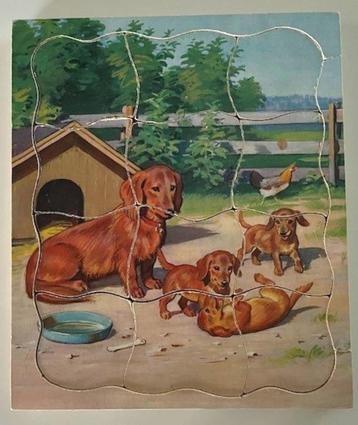 Prachtige houten vintage puzzel met honden beschikbaar voor biedingen