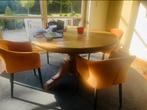Prachtige massieve ronde teaktafel met gratis stoelen, Huis en Inrichting, Ophalen, Gebruikt, Rond