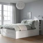 IKEA Bed Brimnes met hoofdeinde, matras, lades, Huis en Inrichting, Ophalen, Gebruikt, Wit, Tweepersoons