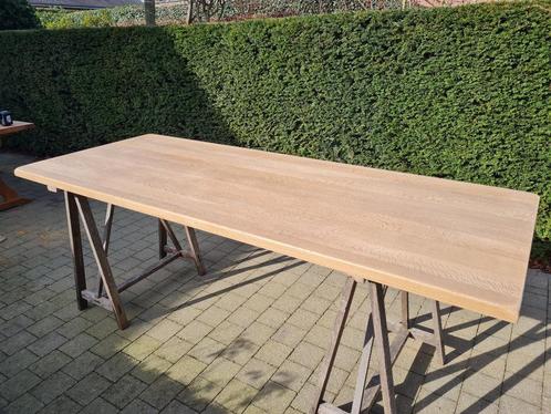 Oud massief eiken tafelblad 220 x 85 x 4 cm, Antiek en Kunst, Curiosa en Brocante, Ophalen of Verzenden