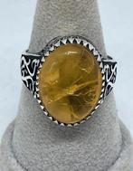 Zilveren Herenring met Echte Barnsteen/Amber - Maat 30, Handtassen en Accessoires, Ringen, 20 of groter, Nieuw, Ophalen of Verzenden
