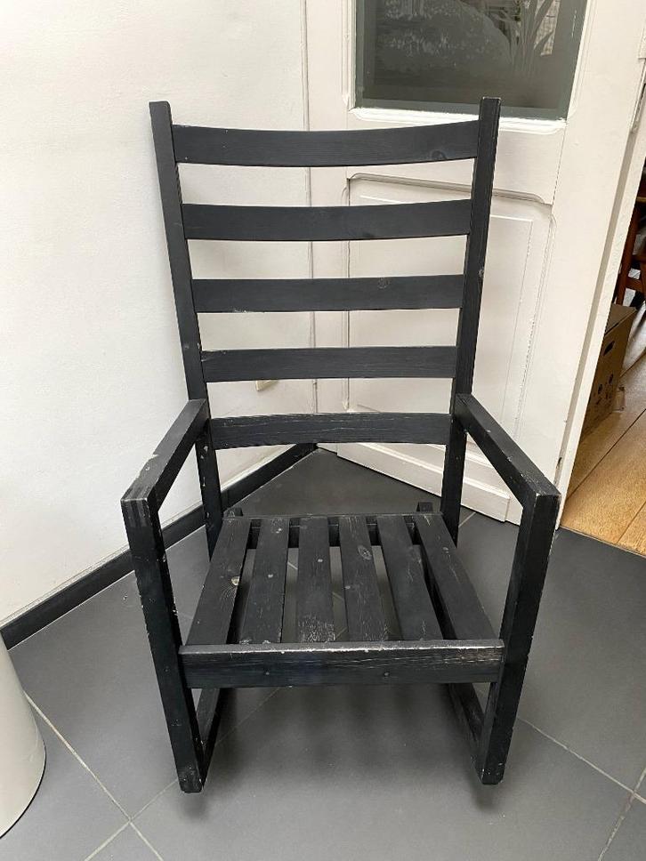 Ikea schommelstoel Värmdö zwart, Huis en Inrichting, Fauteuils, Gebruikt, Hout, Ophalen