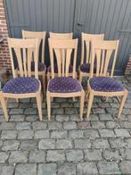 6 Vintage eiken blankhouten stoelen met blauwe kussens, Huis en Inrichting, Stoelen, Ophalen, Overige kleuren, Landelijk, curiosa, vintage, tijdloos