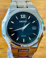 Seiko Solar zwarte Dodecagonale stalen vergulde schakels, Gebruikt, Staal, Polshorloge, Ophalen of Verzenden