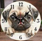 Horloge murale ronde en bois Pug (25 cm), Enlèvement ou Envoi, Neuf, Horloge murale