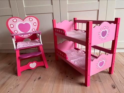 Houten poppenbed en -stoel, Kinderen en Baby's, Speelgoed | Poppen, Gebruikt, Overige typen, Ophalen of Verzenden