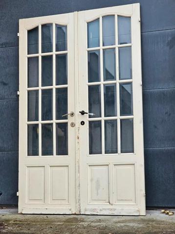 Antieke dubbele suite deuren, facet glas, panelen hout deur. beschikbaar voor biedingen