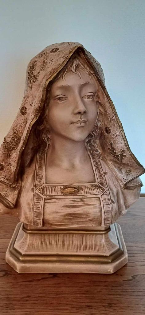 Art deco terracotta gesigneerde buste jaren '30à'50, Antiquités & Art, Curiosités & Brocante, Enlèvement