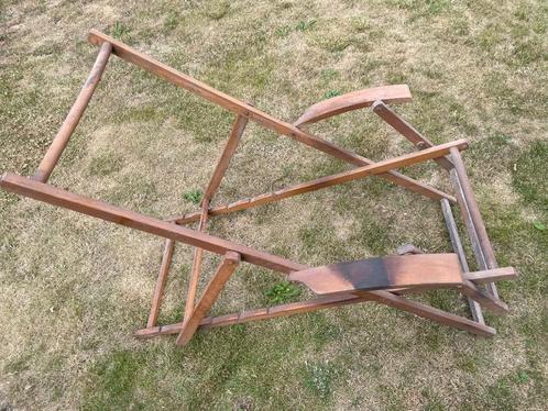 Transat chaise longue chilienne vintage a regarnir, Tuin en Terras, Ligbedden, Gebruikt, Hout, Inklapbaar, Verstelbaar, Ophalen