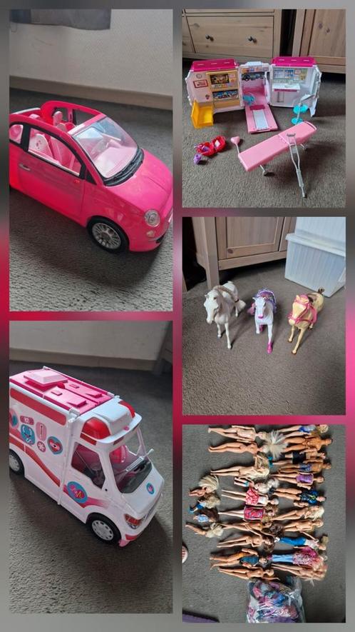 Barbie Fiat, Ambulance, paarden, barbies, Kinderen en Baby's, Speelgoed |Speelgoedvoertuigen, Gebruikt, Ophalen of Verzenden
