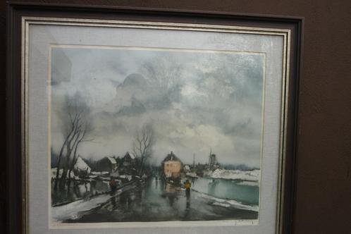 Roger Hebbelinck litho winterlandschap, Antiek en Kunst, Kunst | Litho's en Zeefdrukken, Ophalen