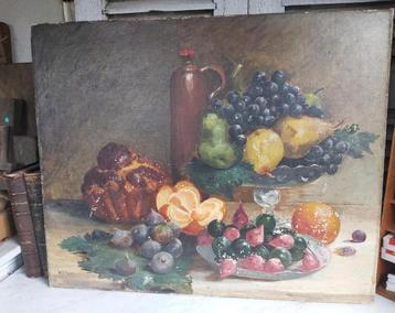 Prachtig groot oud olieverf schilderij stilleven fruit