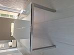 Karat eettafel, wit glas, inox poten, Huis en Inrichting, Ophalen, Zo goed als nieuw, Glas