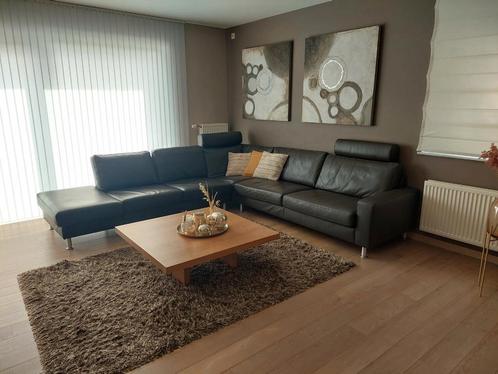 Donkerbruine kwaliteitslederen hoeksalon., Huis en Inrichting, Zetels | Complete zithoeken, Gebruikt, Ophalen
