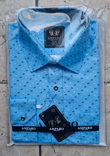 NEW Chemise Amparo 100% coton bleu moderne taille 40 cm, Enlèvement ou Envoi, Neuf, Bleu