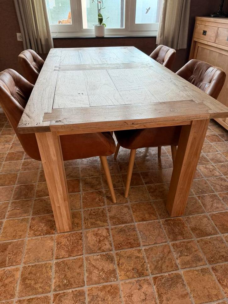 Eettafel in teak, type “kloostertafel” (1m80), Huis en Inrichting, Complete eetkamers, Zo goed als nieuw, Ophalen