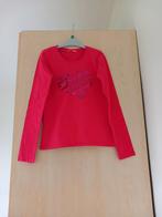 Felroze longsleeve 134/140 hart pailletten, zeer goede staat, Enlèvement ou Envoi, Comme neuf, Fille, Chemise ou À manches longues