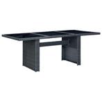 Tuintafel poly rottan en gehard glas donkergrijs, Tuin en Terras, Tuintafels, Ophalen, Zo goed als nieuw, Rechthoekig, Kunststof